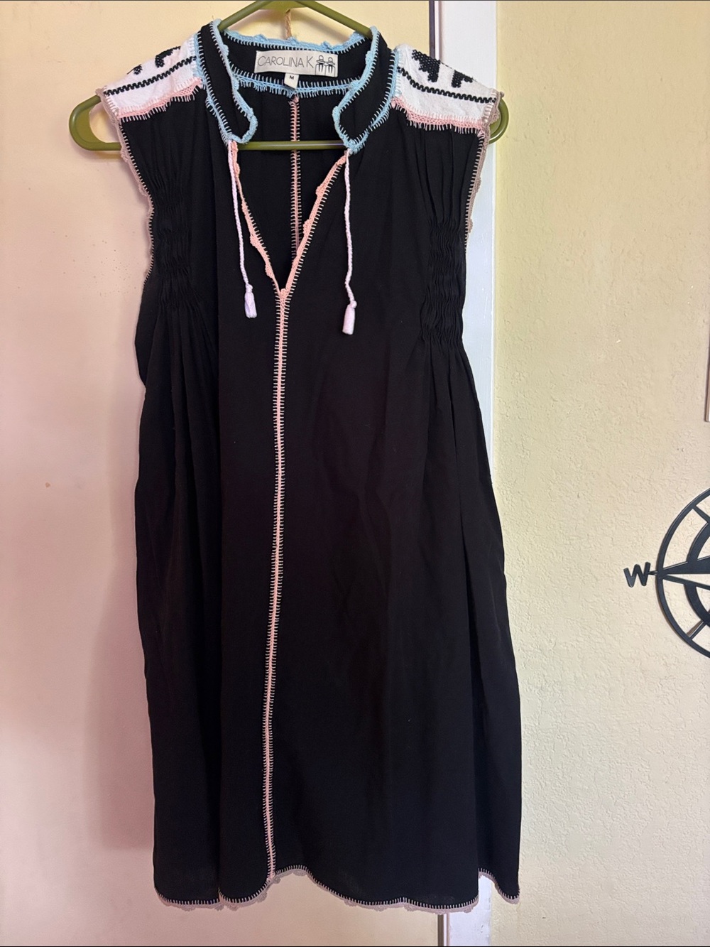 Black A-Line Midi Dress with Contrast Stitching